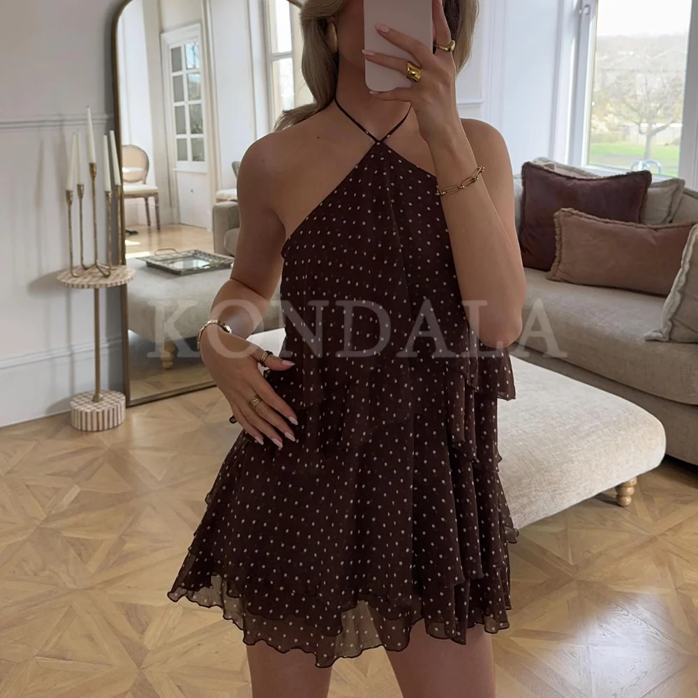 KONDALA 2026 Frühling Sommer Elegante Braune Damen Gepunktete Mini-Kleider Modischer Strandstil Geburtstag Festival Abschlussfeier Damenkleider