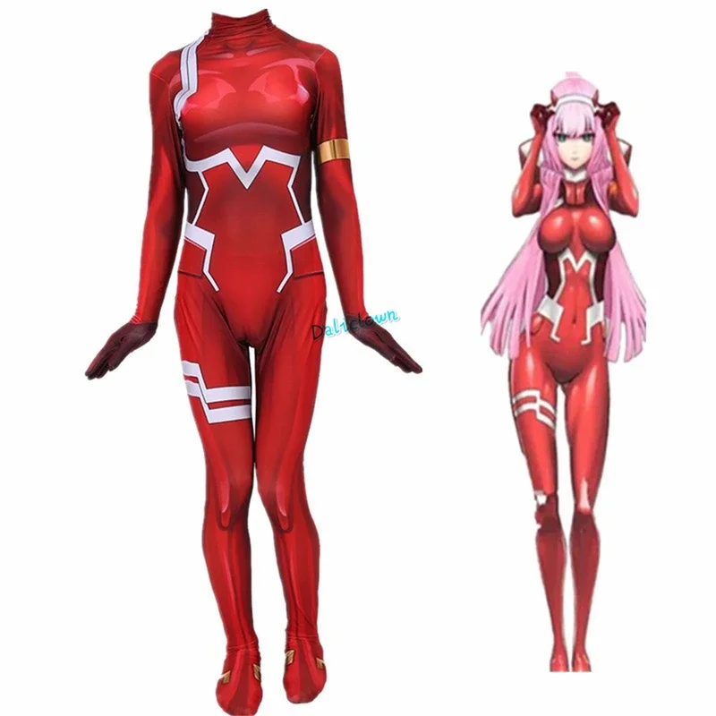 Anime Zero Two Costume Cosplay per le donne parrucca Costume di Halloween stampa 3D tuta Zentai Suit