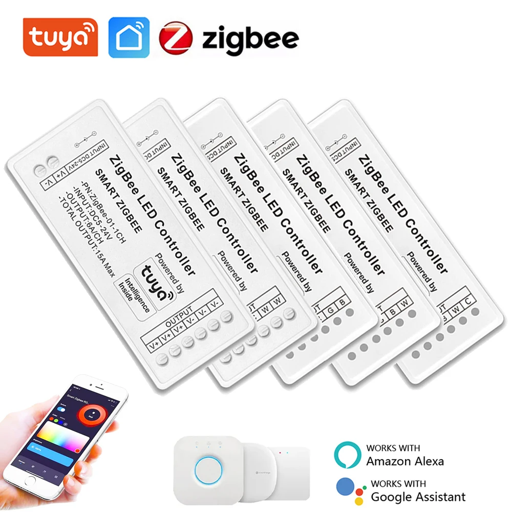 Zigbee 3.0 Single Color CCT RGB RGBW RGBWC Controller LED Strip Lights Switch Dimmable Work with Tuya Gateway SmartThings Bridge