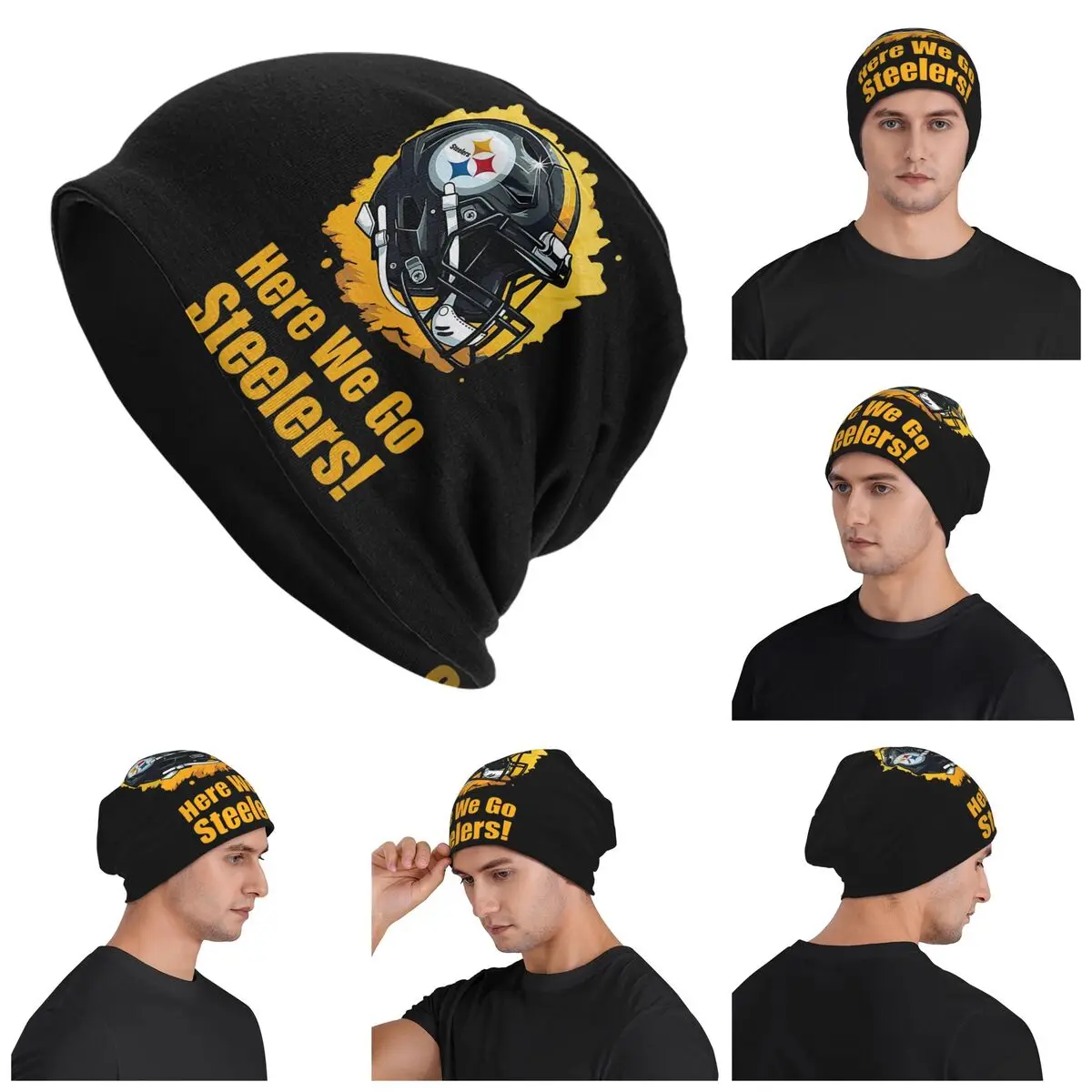 قبعات Steeler Logo Skullies Beanies دافئة للخريف والشتاء في الهواء الطلق قبعة محبوكة قبعات بونيه للرجال والنساء والكبار #1