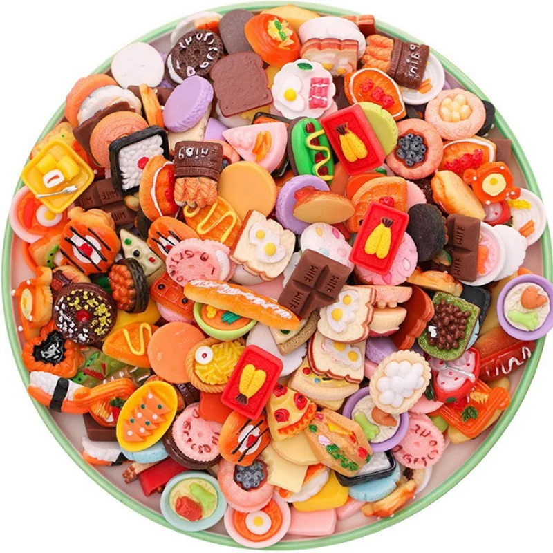

100pcs Simulated Chocolate Bread Egg Tarts Cookies Cheese Food Toys DIY Handmade Toys Resin Accessories 3D Miniature Ornaments
