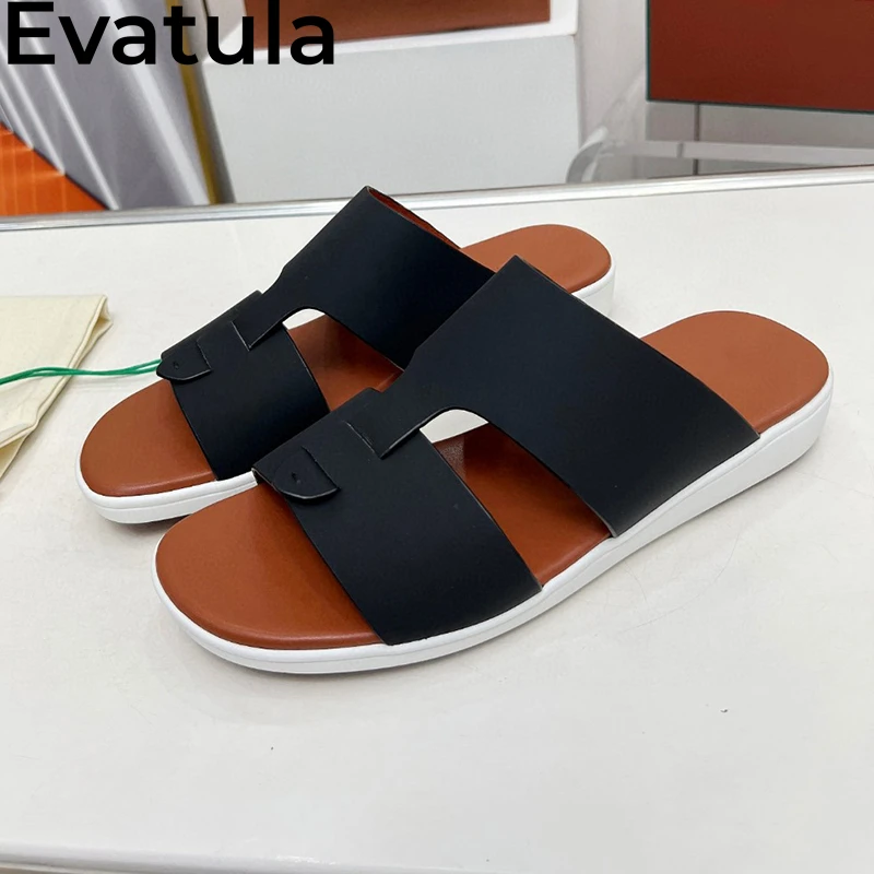 2024 Summer High Quality Genuine Leather Flat Slippers Men Open Toe Lazy Slides Shoes Male Outdoor Casual Beach Mules Hombres