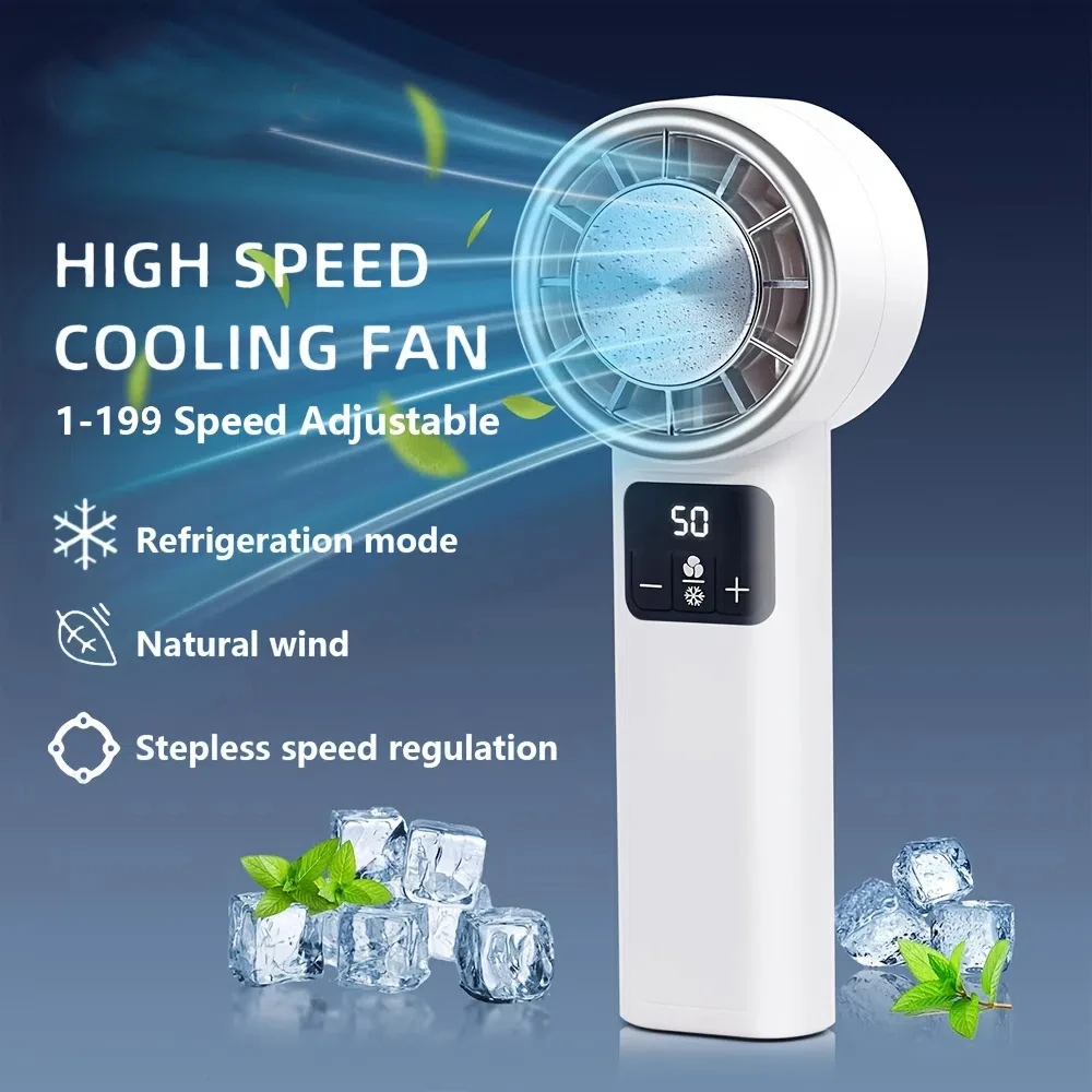 مروحة محمولة محمولة لتبريد الثلج 2 في 1 مروحة صغيرة 199 سرعة قابلة للتعديل ضغط الجليد شحن USB شاشة LED مروحة تبريد خارجية