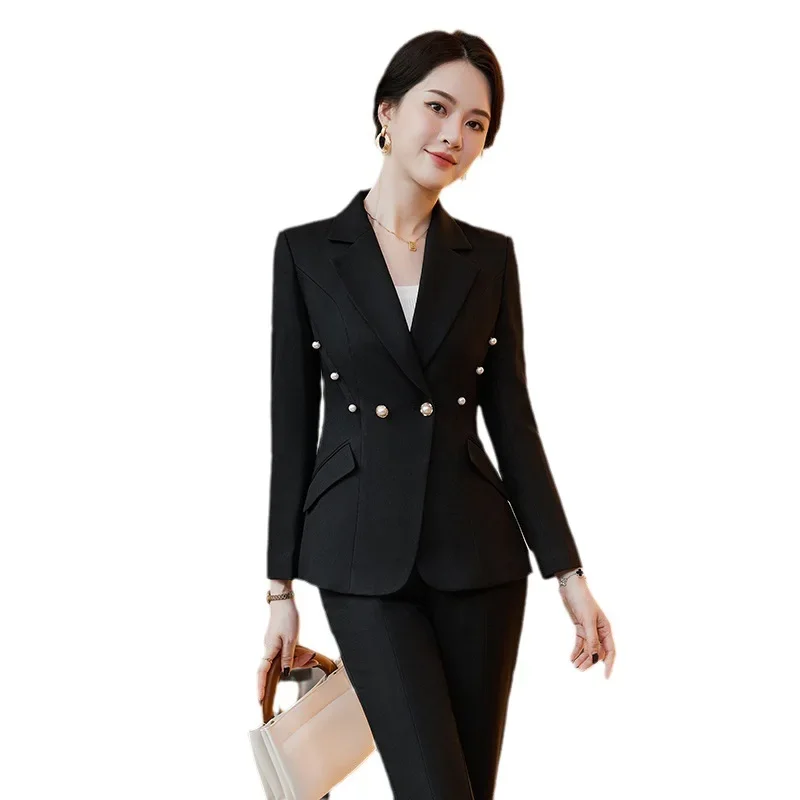 Pop escritório senhora formal blazer calças ternos 2 peça conjunto de correspondência conjuntos para mujeres plus size jaqueta dividir alargamento calças conjuntos ne