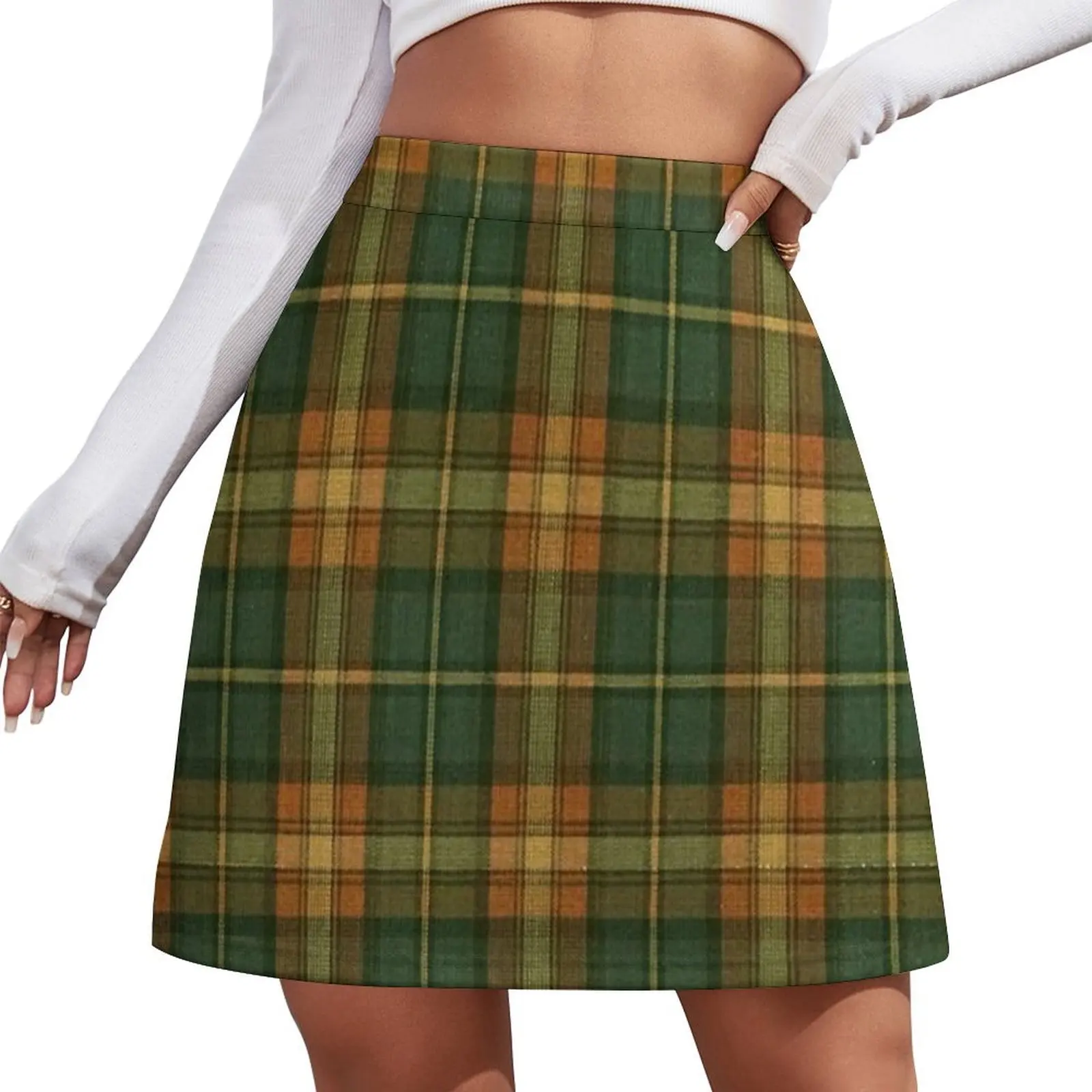 

Green and Orange Plaid - Barf Plaid Mini Skirt Woman short skirt skirts summer 2026 woman Women skirt