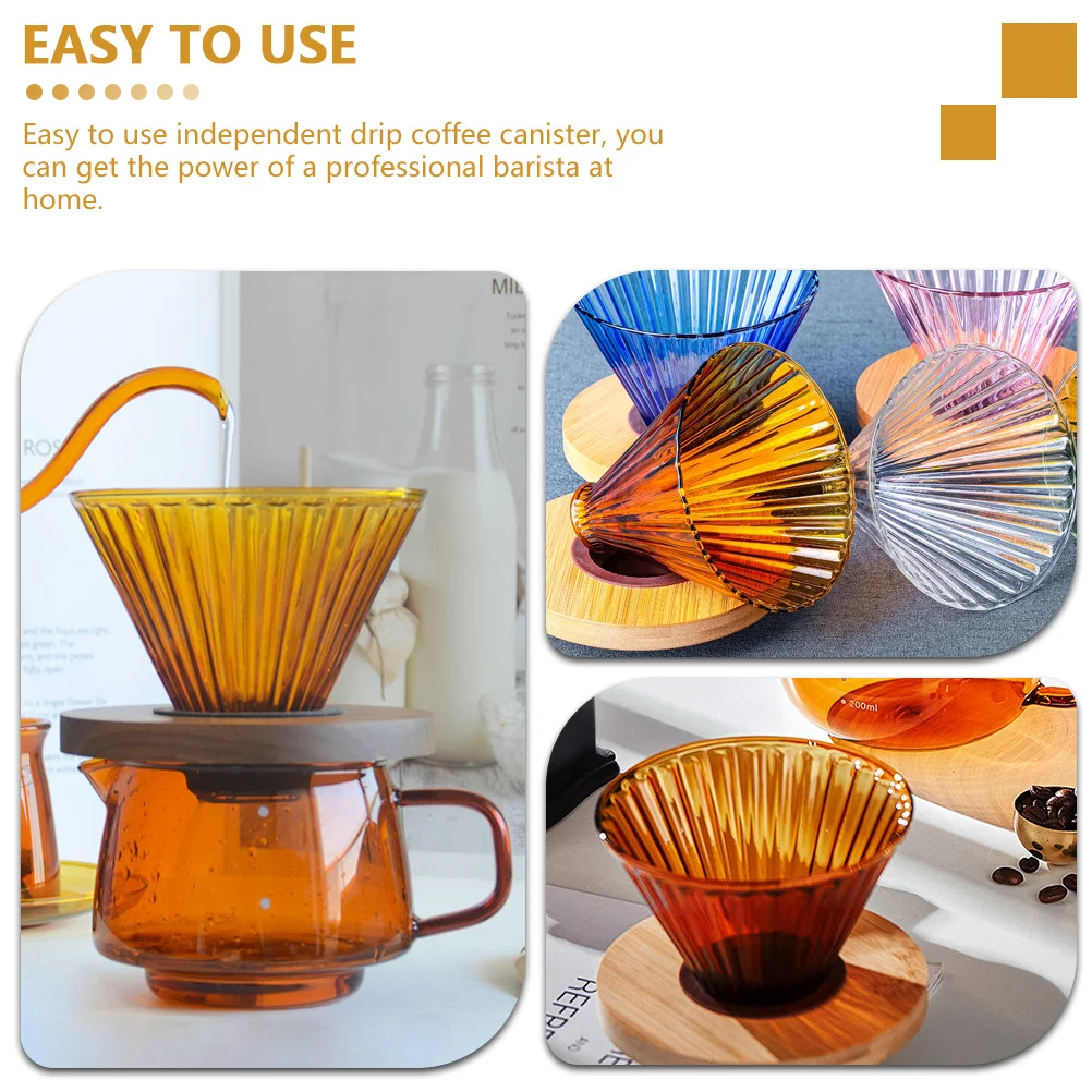 

1 Set Coffee Funnel Dripper Filter Cone Household Kitchen Tool Glass Wood Reusable Easy Clean Decorative Delicate