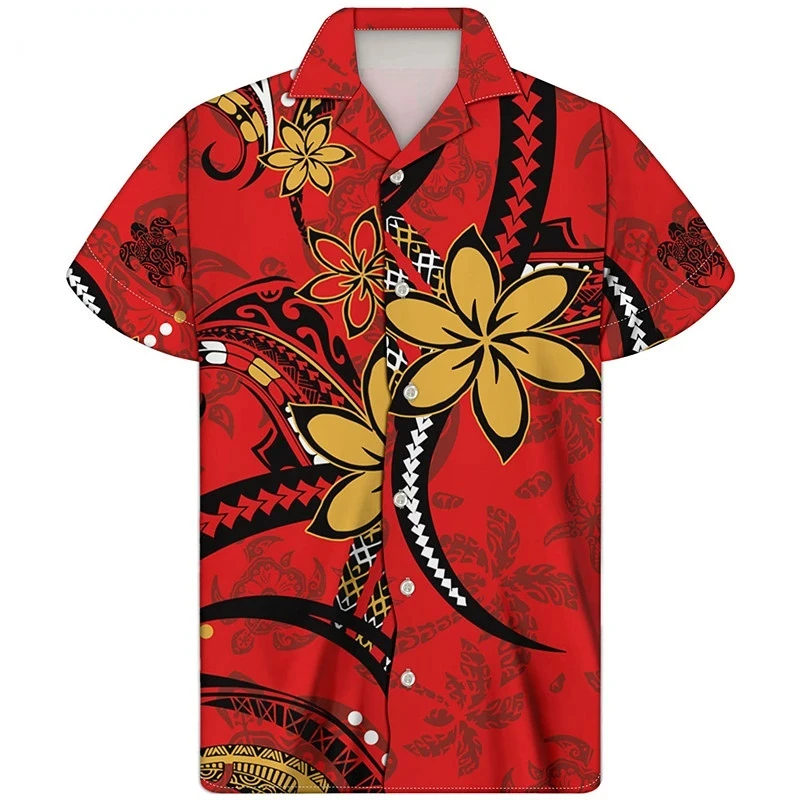 Polynesia Olive Branch 3D Printed Blouses For Men Clothes Hawaiian New Zealand Graphic Beach Shirts Casual Vacation Button Tops