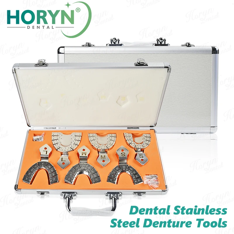 6 unids/set Dental de acero inoxidable implante dentadura molde extraíble bandeja de posicionamiento soporte para dientes S/M/L herramientas de dentista autoclavables