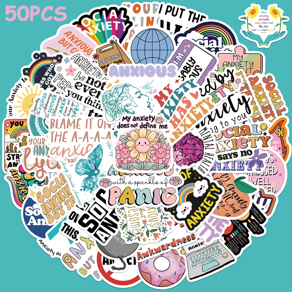 50pcs Anxiety Sensory Stickers Aesthetic Cartoon Stickers For Laptop Skateboard Guitar Notebook DIY Graffiti Decals