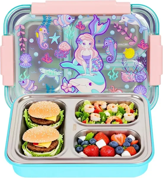 

Stainless Steel Bento Box for Kids, 710ml BPA-Free Leak-Proof 3-Compartment Lunch Container for Ages 3-7