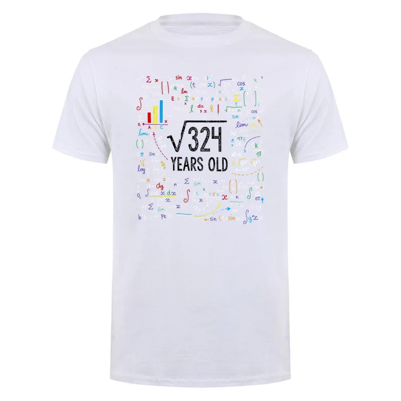 Square Root of 324 18th Birthday 18 Year Old Gifts Math Bday T Shirt Graphic Short Sleeve Cotton Tshirt Men Tops DY-455