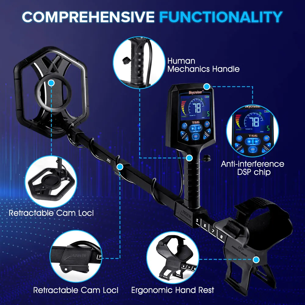 T66 Portable Folding Underground Gold Detector LCD Display Outdoor Hand-held Metal Detector Seeker Treasure High Accuracy