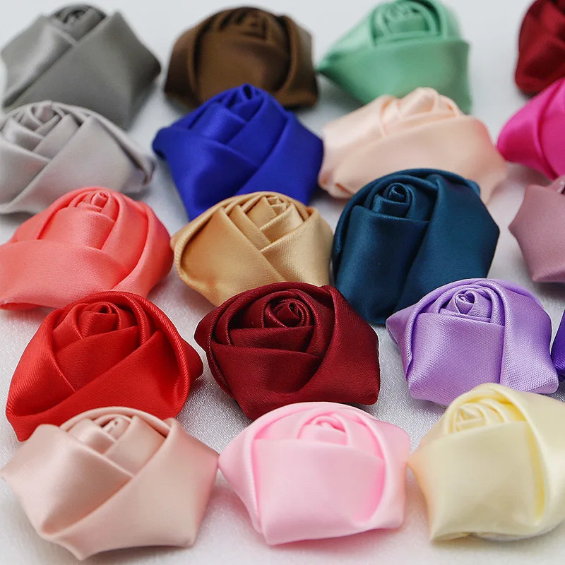 (20Pcs/pack)4cm High Quality Satin Three-dimensional Rose Artificial Flower Wedding Party Dress Decoration Scrapbook DIY Ribbon