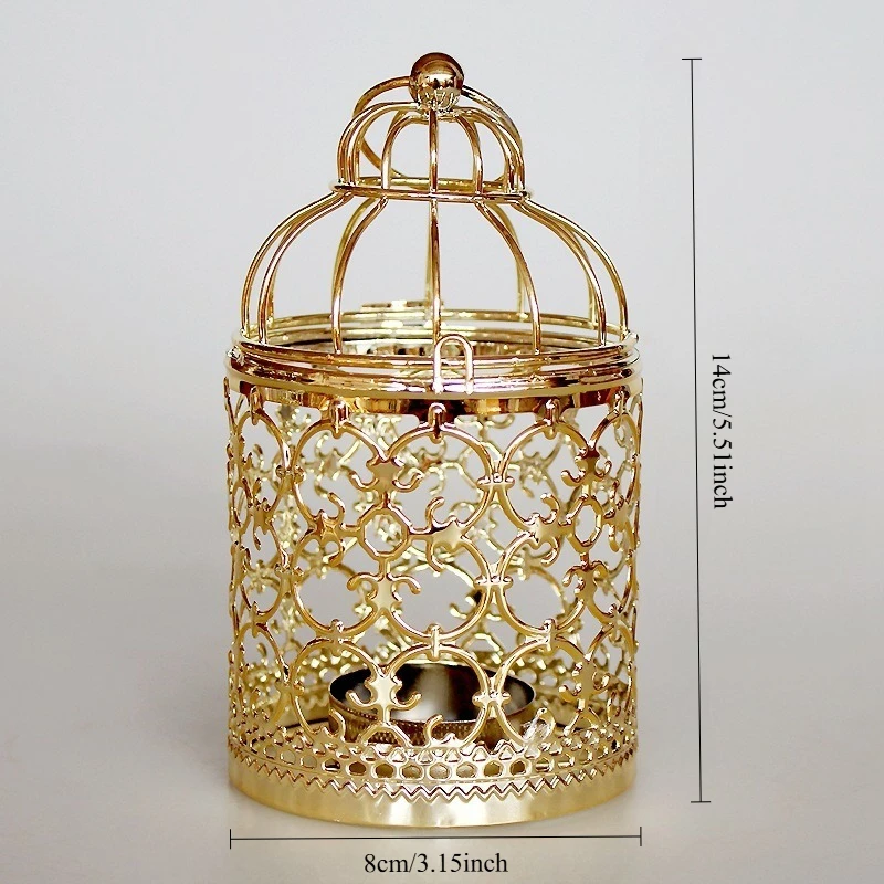 Desktop Wrought Iron Home Hollow Candle Holder Birdcage Design Light Luxury Golden Candle Holder Decoration Wrought Iron Ornamen