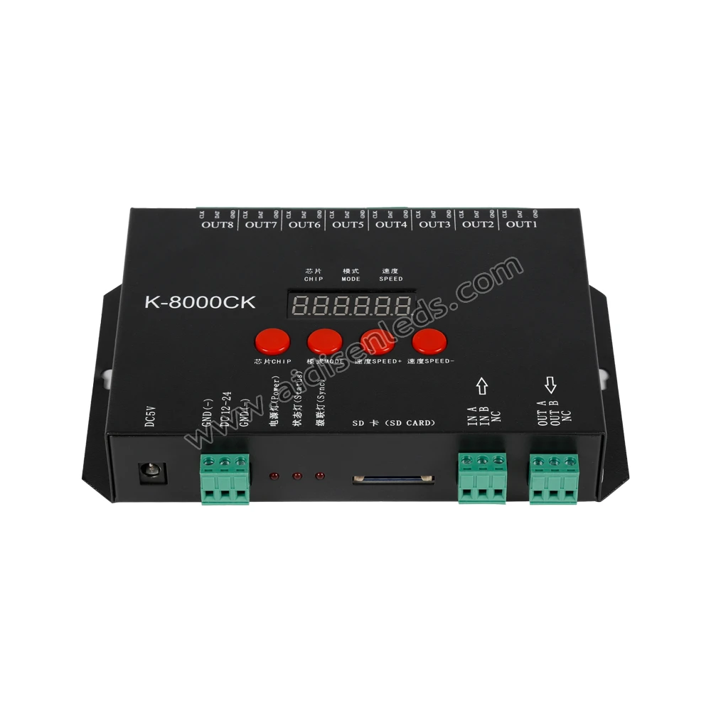 K-8000CK 8 منافذ مخرج DC5v/12v/24v قابل للبرمجة RGB بكسل أضواء LED تحكم ل SPI LED بكسل ضوء