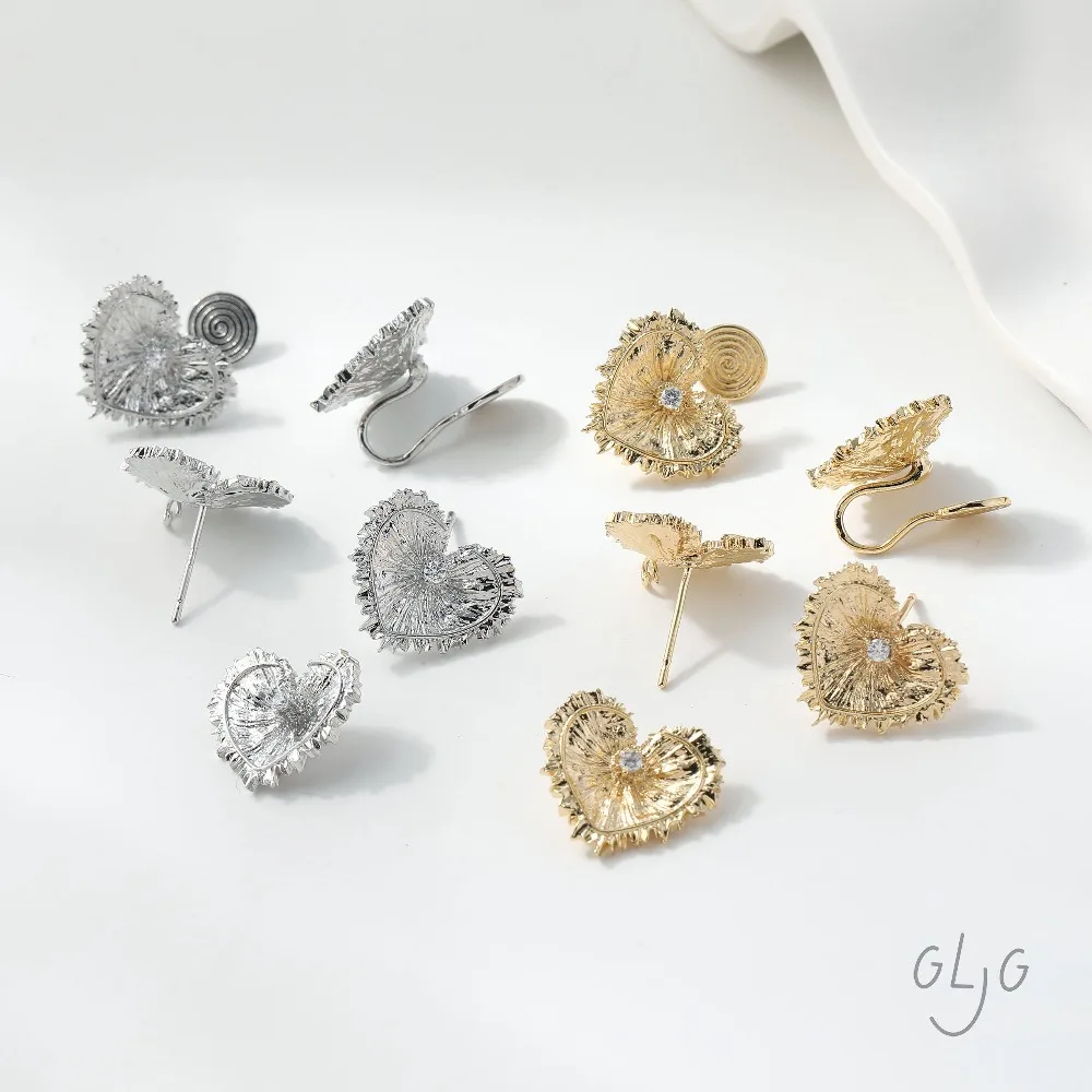 4PCS Heart Charms Stud Earrings Ear Clip Diy Connectors Jewelry Making Findings Supplies 14k Gold Plated 16*14mm