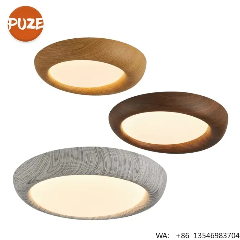 Good Quality Energy Saving Smart Control Round Ceiling Lamp Surface Mounted Dimmable Wooden Living Room Decor LED Ceiling Light