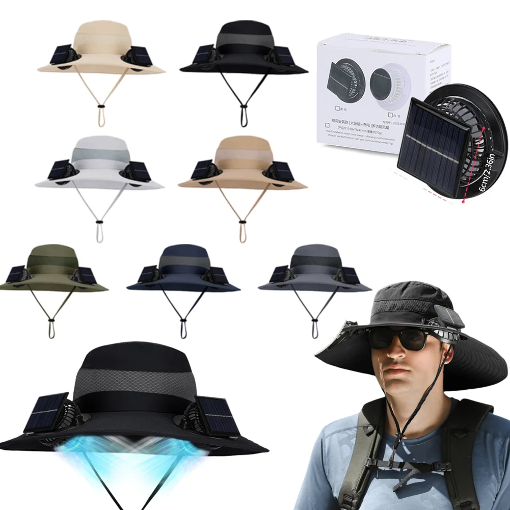 

Anti-UV 2 Fans Hat Solar Charging &Air Cooling Fan Sun Hat Wide Brim Bucket Hat For Fisherman 2025 Men Hat Summer Cooler Sun Cap
