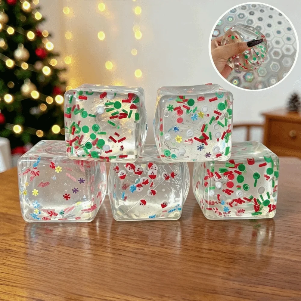 Slow Rebound Christmas Maltose Stress Relief Ice Cubes with Sequins Transparent Squishy Sensory Stress Cubes Square Flexible