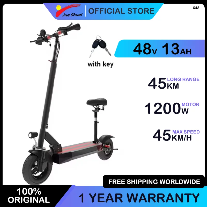 

45km Long Range 1200W Electric Scooter 48V 13Ah Battery 45km/h Top Speed Foldable Dual Disc Brakes LCD Display​ Adults escooter