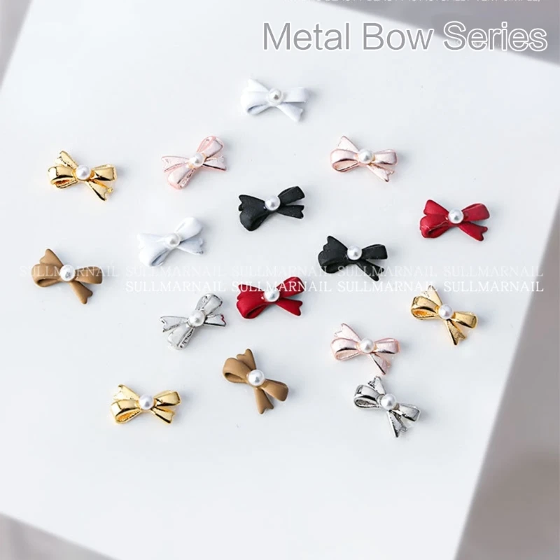 เล็บ Art Decals 3D โลหะเล็บ Studs ออกแบบตกแต่ง 5 ชิ้นเล็บ อุปกรณ์ตกแต่ง Bows เล็บอัญมณี