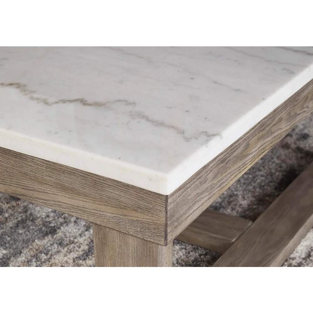 Signature Design by Ashley Loyaska Casual Cocktail Table with Natural Marble Top, White & Light Gray