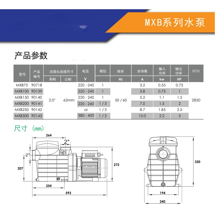 Swimming pool filtration circulating water pump, pumping pump, sewage pump