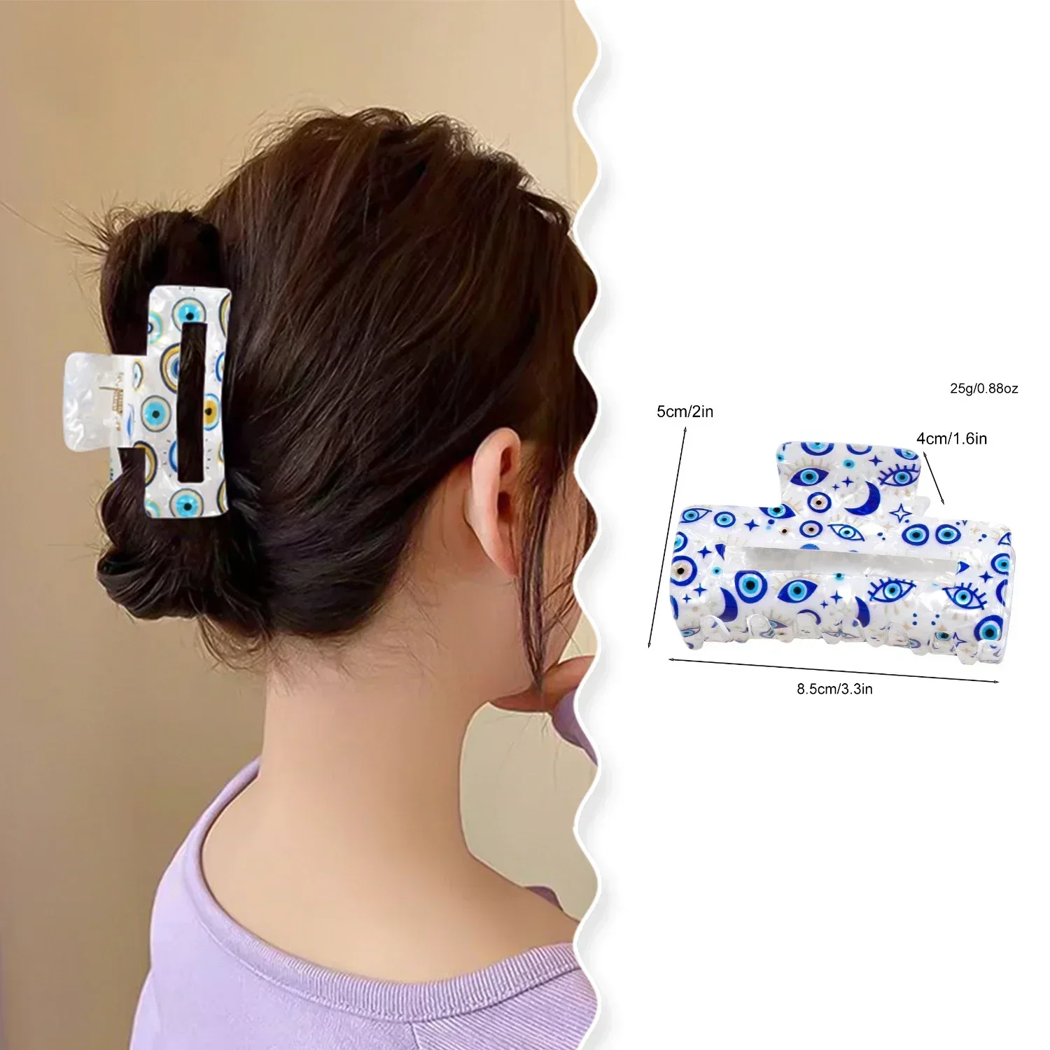 8.5 سنتيمتر الشيطان العين المطبوعة مشبك شعر المرأة كبيرة الشعر مربع كليب القرش كليب عطلة شخصية حفلة إكسسوارات الشعر