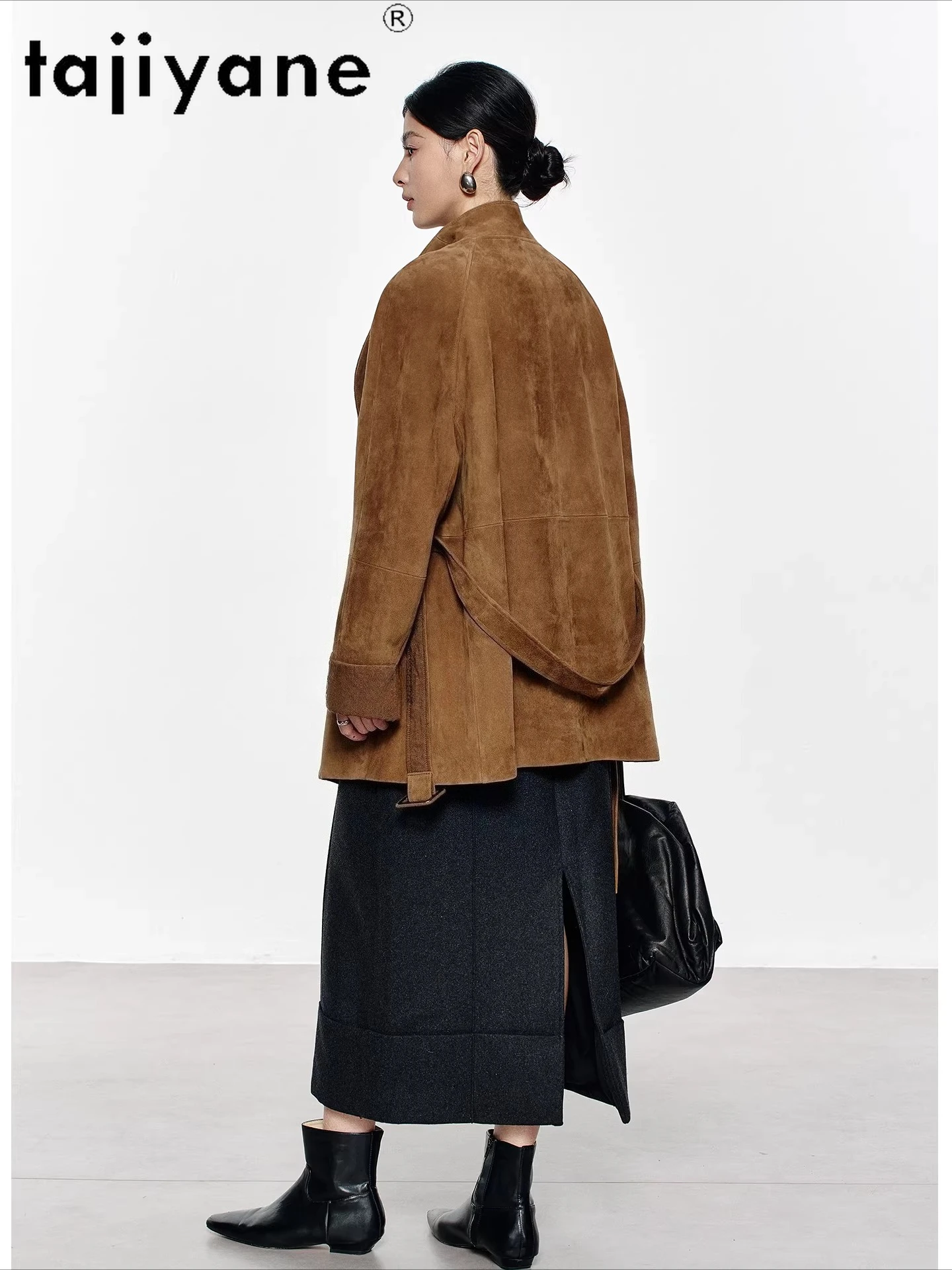 TAJIYANE Genuine Goatskin Leather Jackets Woman Stylish Suede Coat Stand Collar Real Leather Jacket Autumn Clothes 2025 дубленка