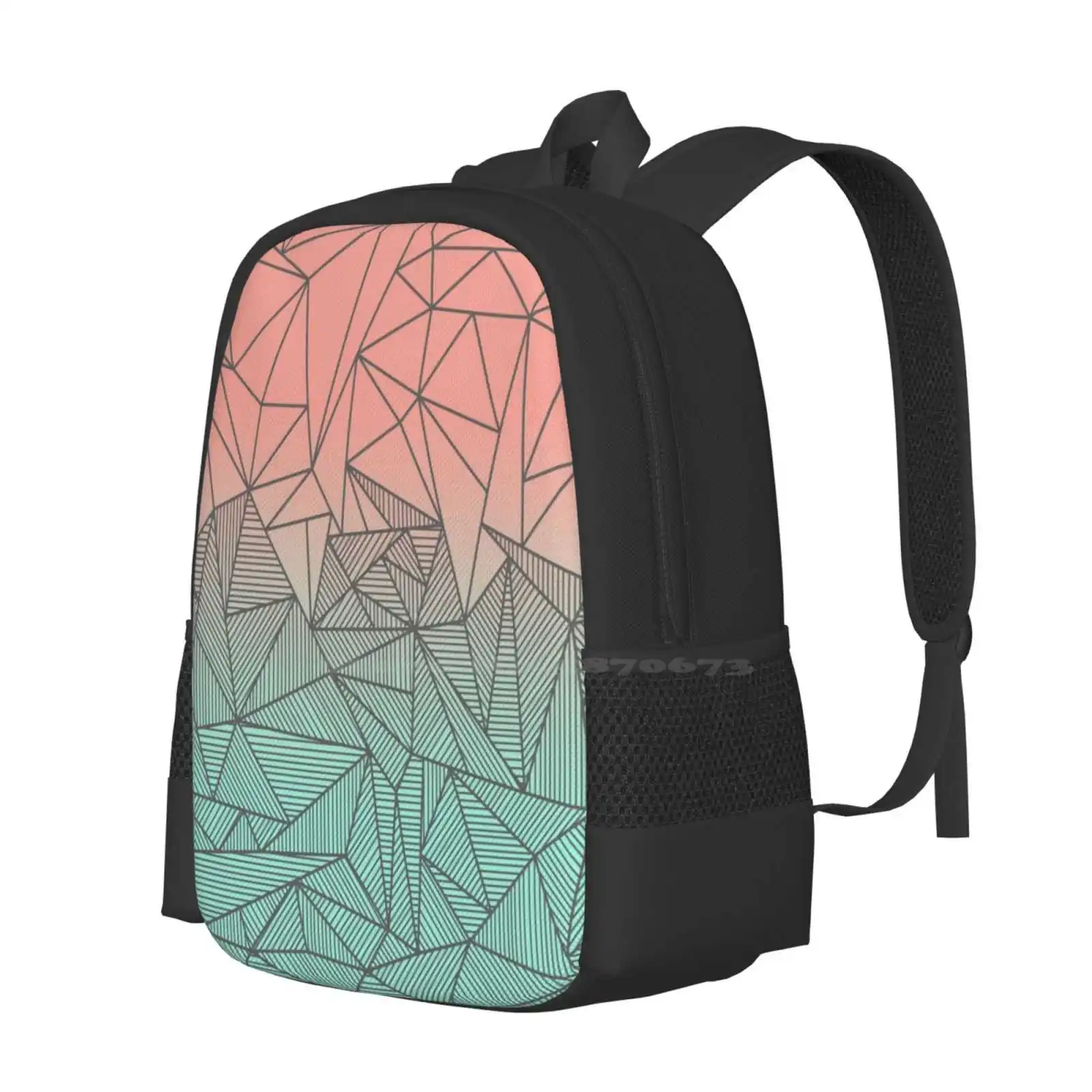 Bodhi Rays Hot Sale Schoolbag Backpack Fashion Bags Bodhi Abstract Geometrical Salmon Pink Mint Green Shapes Pattern Triangles