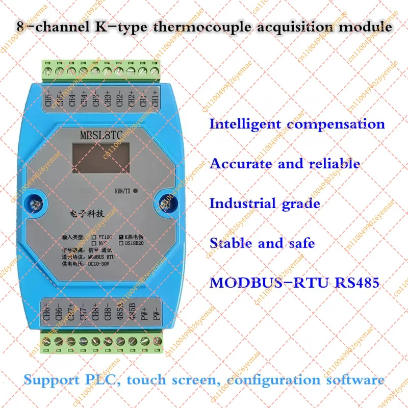 For 8 Channel K Type Thermocouple Module - RS485 Modbus RTU 24-bit Temperature Acquisition Board