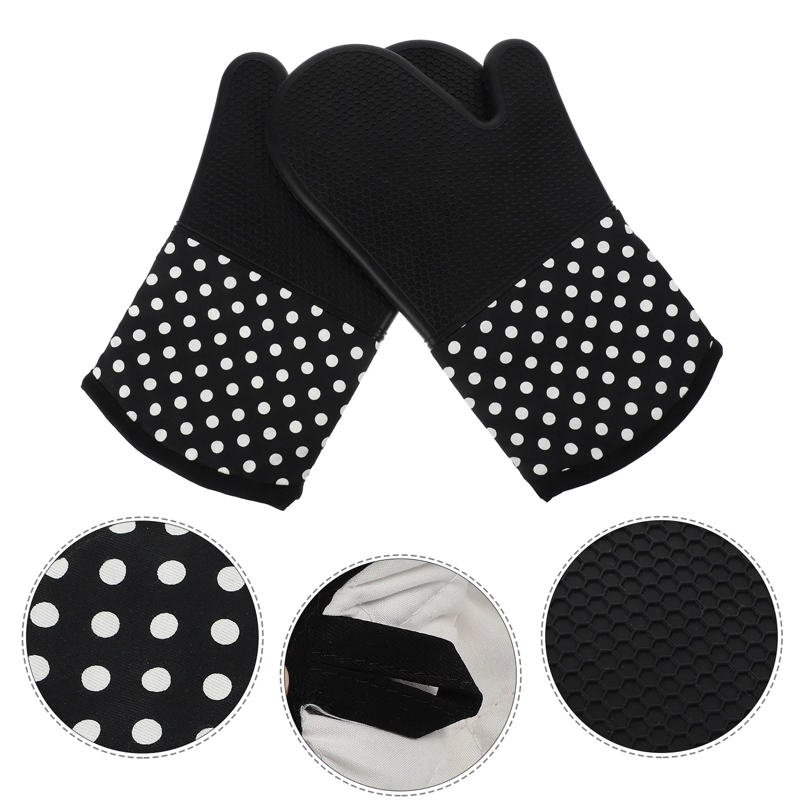 

2Pcs Heat Resistant Silicone Oven Gloves Cotton Comfortable Breathable Kitchen Mitts Anti-Slip Cooking Gloves Oven Mitts