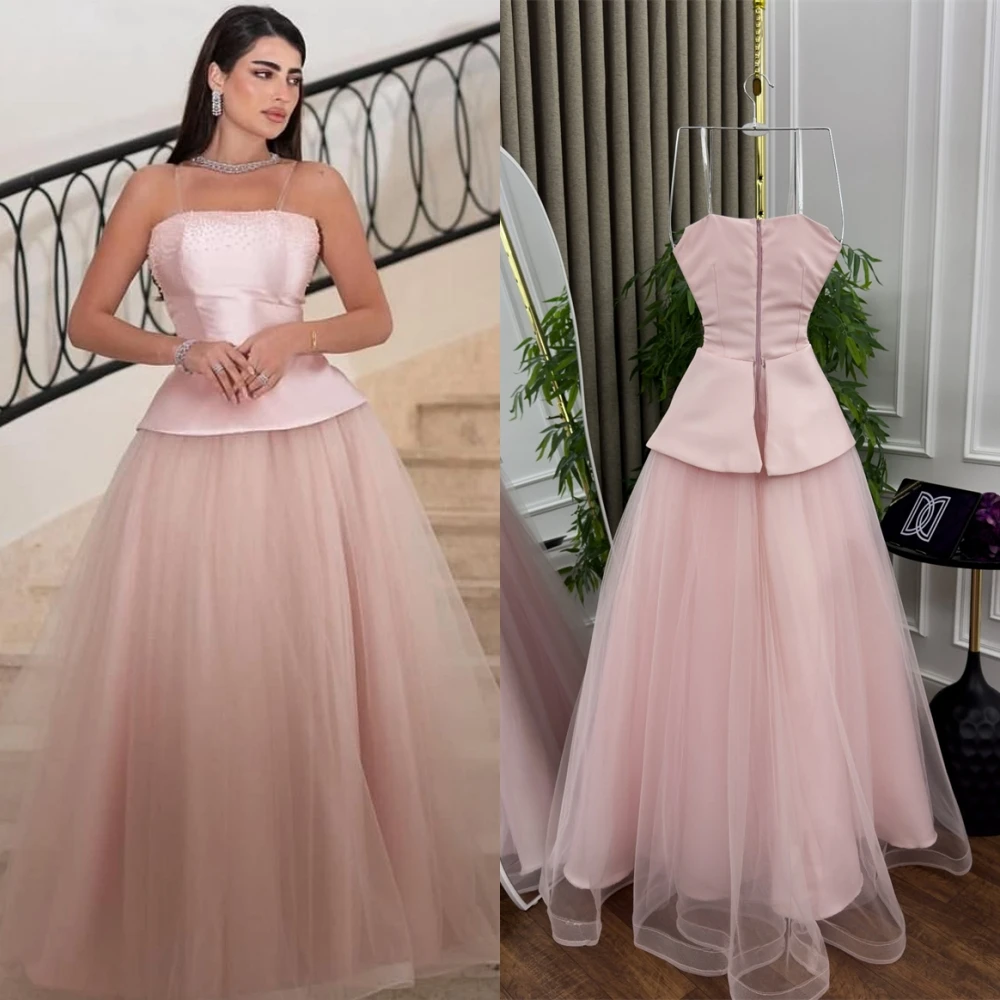 Vestido de noche de satén elegante personalizado, tirantes finos modernos, vestidos para ocasiones a medida, vestidos de fiesta sin tirantes con cremallera en la espalda