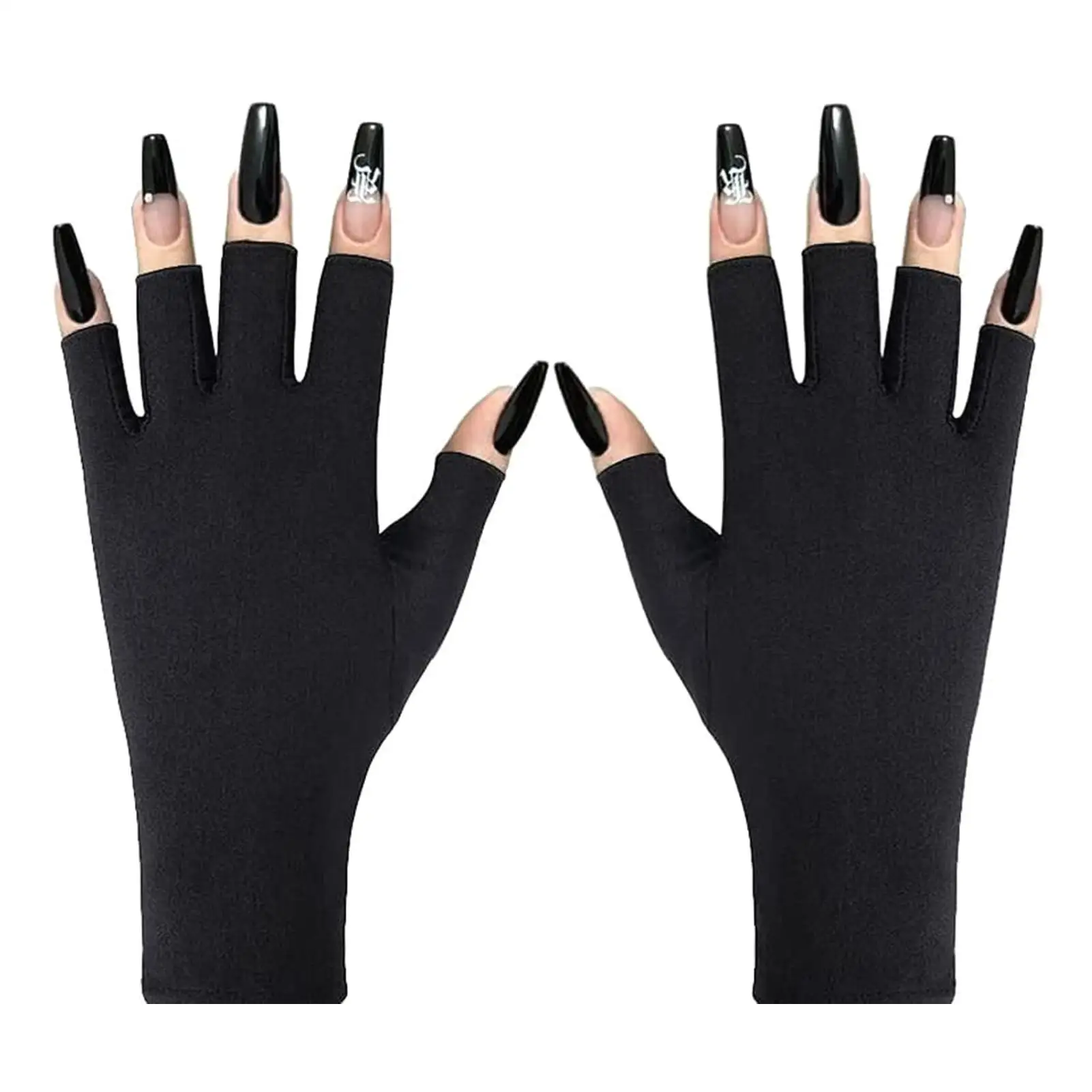 2 pares de bloqueadores UV sin dedos para secador de Gel de uñas, guantes negros