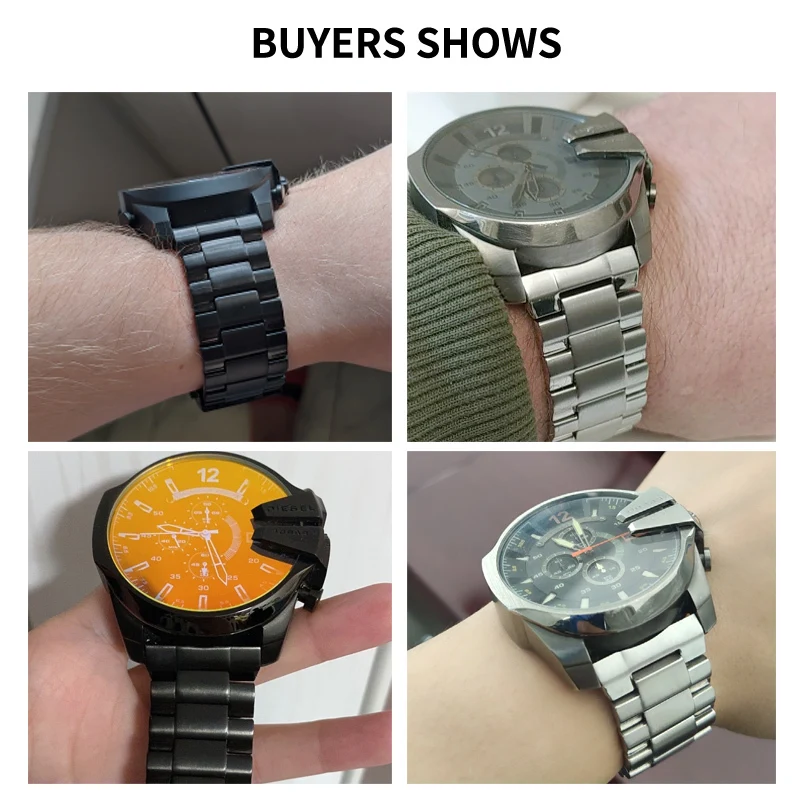 Correas de reloj diésel antialérgicas, acero inoxidable sólido, Dz4323, Dz4318, hebilla plegable 4309, interfaz de arco, correa de reloj de 26mm para hombre