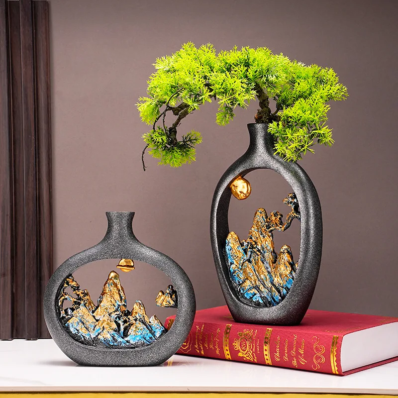 Japanese Style Wealth Vase Vintage Chinese Feng Shui Vase Office Living Room Desktop Decoration Dried Flower Vases Home Decor