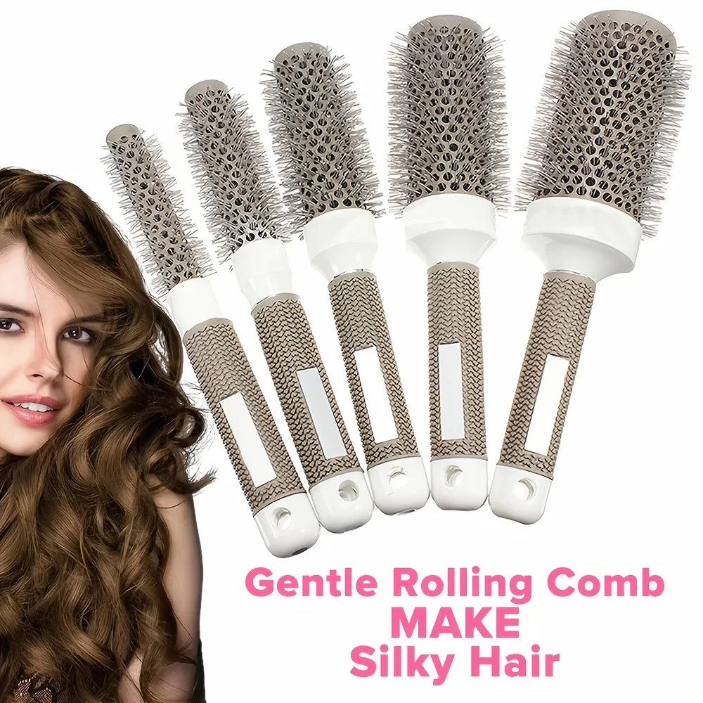 Conjunto de escova de cabelo redonda, 5 tamanhos, curvador, estilo, pente de volume seco para longo, curto, grosso, fino, salão de beleza, uso doméstico