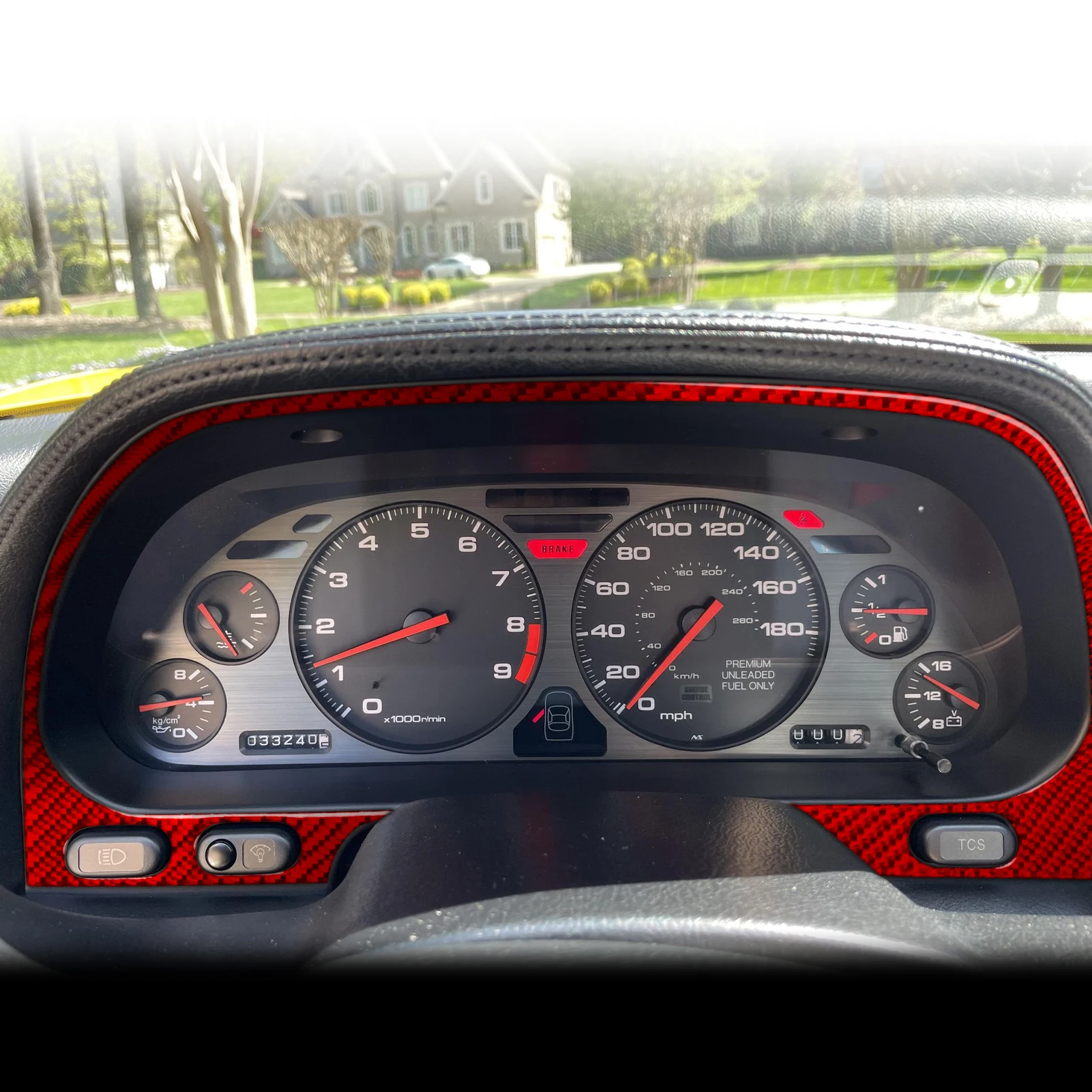 For ACURA NSX 1990-2005 Red Carbon Fiber Stickers Speedometer Radio AC CD Storage door panel Car Accessories Interior decorative