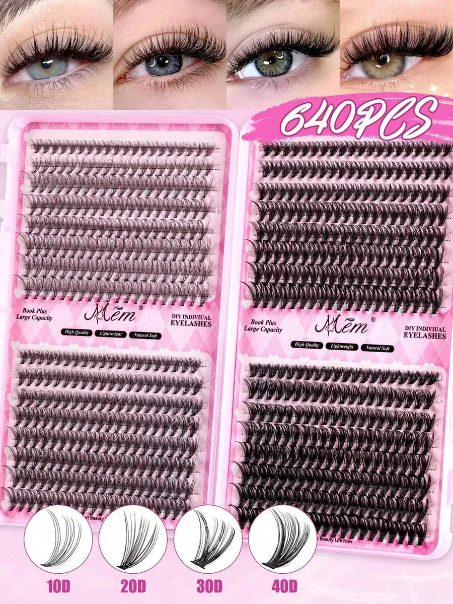 640pcs 10D-40D Lash Clusters, 0.07mm Curl 8-16mm, 3D Russian Volume, Reusable for Beginners, Daily, Parties & Gifting