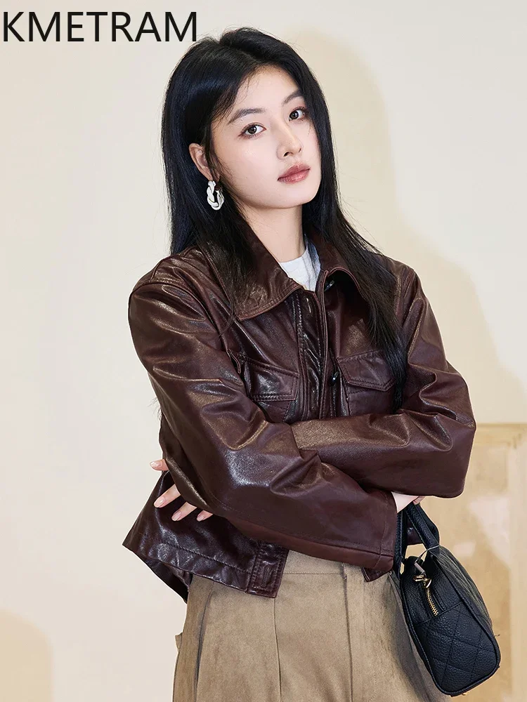 Genuine Leather Jacket Women Real Cowhide Short Motorcycle Jackets 2024 High Quality Outerwears Autumn Womans Clothing дубленка