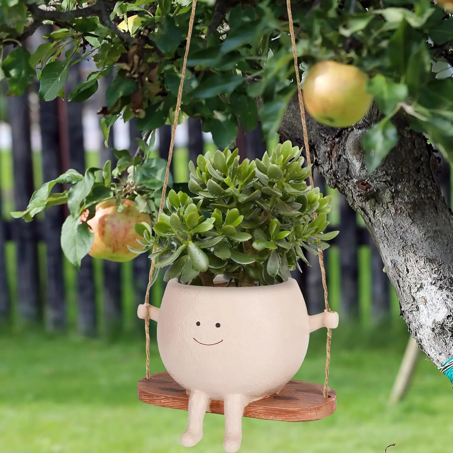 Swing Face Hanging Planter Pot Resin Hanging Flower Pot, Creative Swing Figurine Succulent Plant Pot for Home Garden Patio Yard