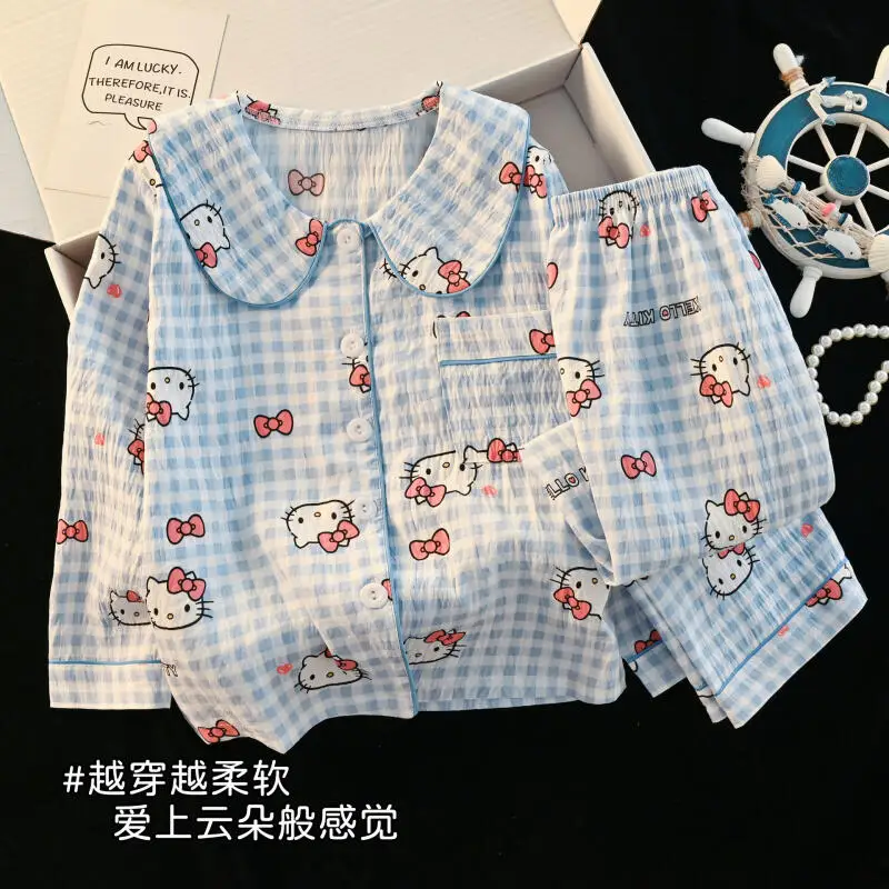 

Новый женский пижамный комплект с воротником «кукла» и длинными рукавами, весна-осень, с длинными брюками, домашняя одежда, женский комплект из двух предметов