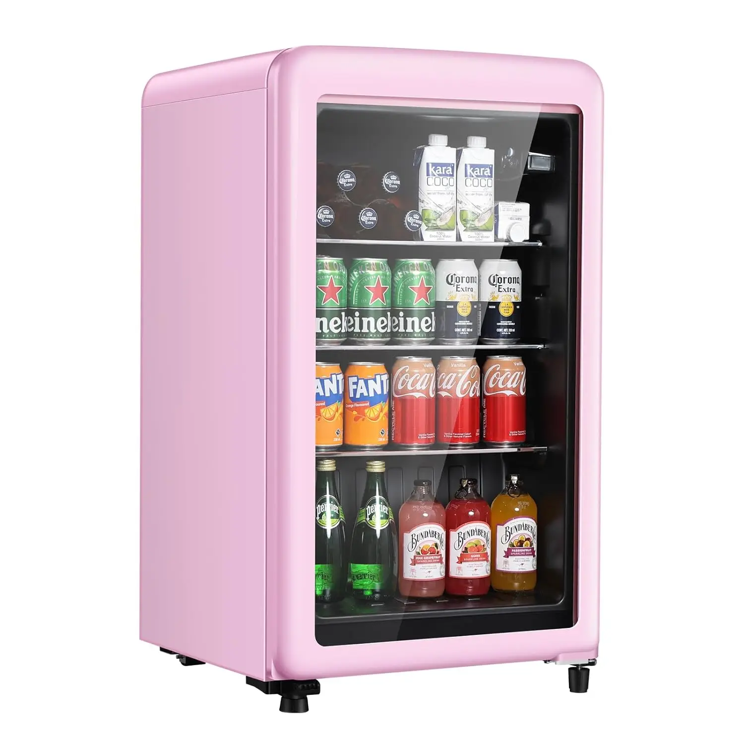 Retro Mini Fridge 3.2 Cu.Ft Freestanding Beverage Cooler with Glass Door Vintage Style Customizable Drink Center
