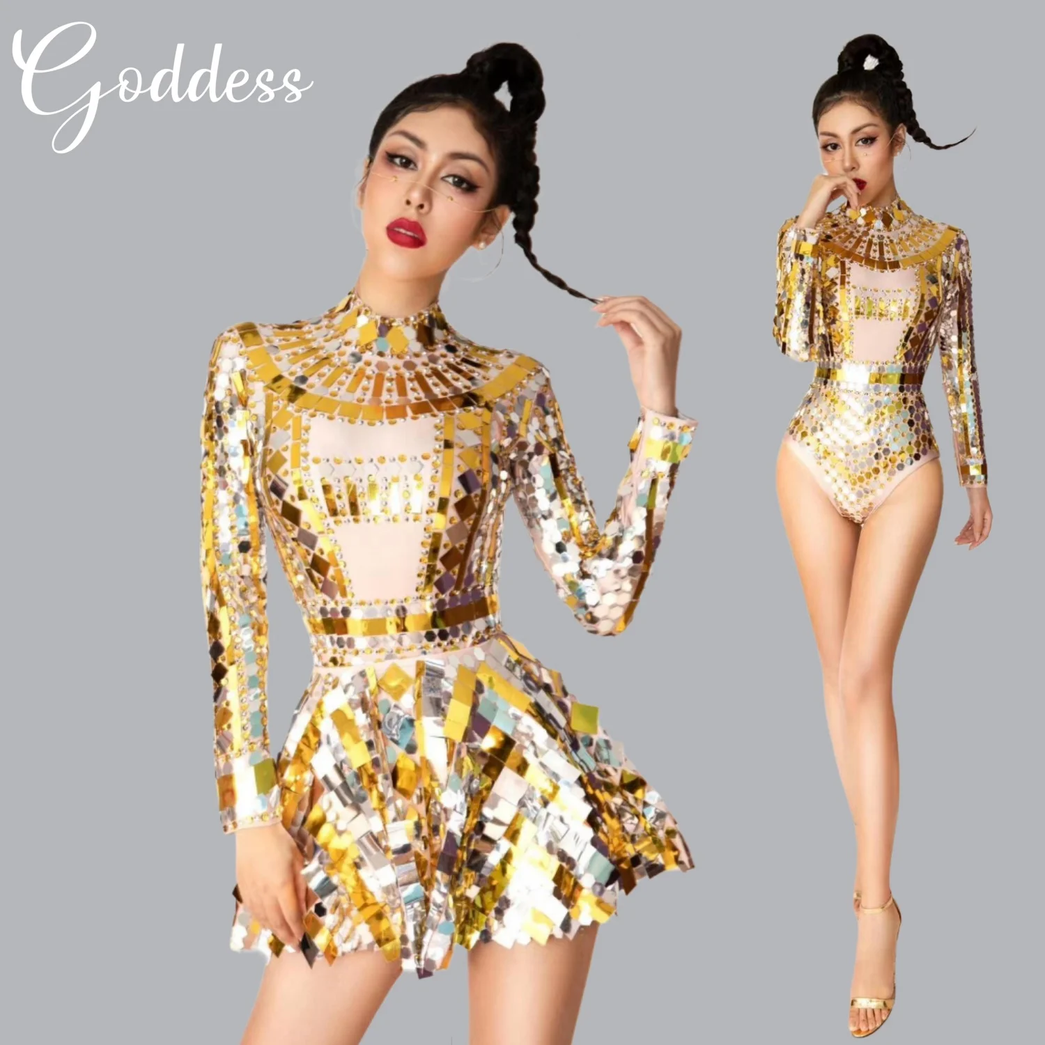 

Women' s Sequins Evening Dress Leotard Bar Nightclub Prom Sexy Show Dancer Dance Costume Stage Wear Bodysuit Latino Dance Dress