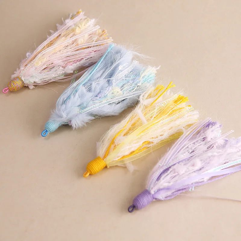 

Пушистые перья и лента ручной работы с кисточкой, подвеска в стиле бахромы, брелок «сделай сам», принадлежности для рукоделия, ювелирный аксессуар для женщин