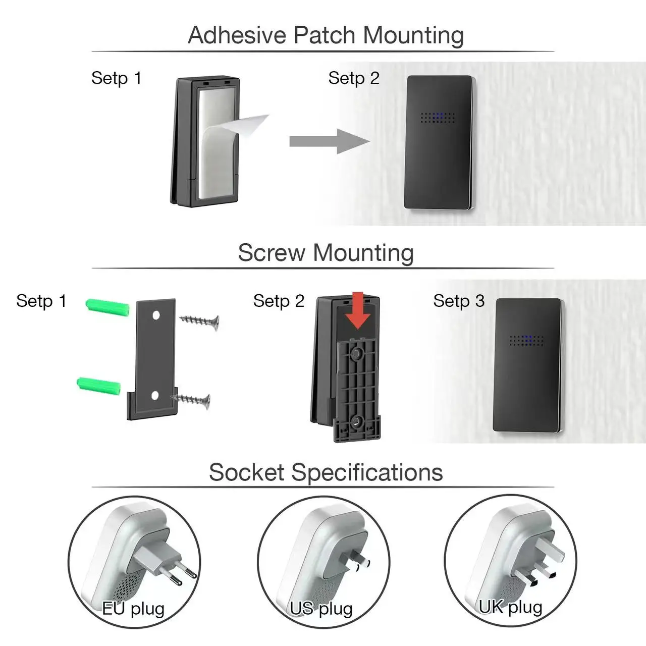 Cerhot Self Powered Outdoor Wireless Doorbell Waterproof Door Ring Chime 150M Distance 38 Songs Home Welcome Door Bell Sets