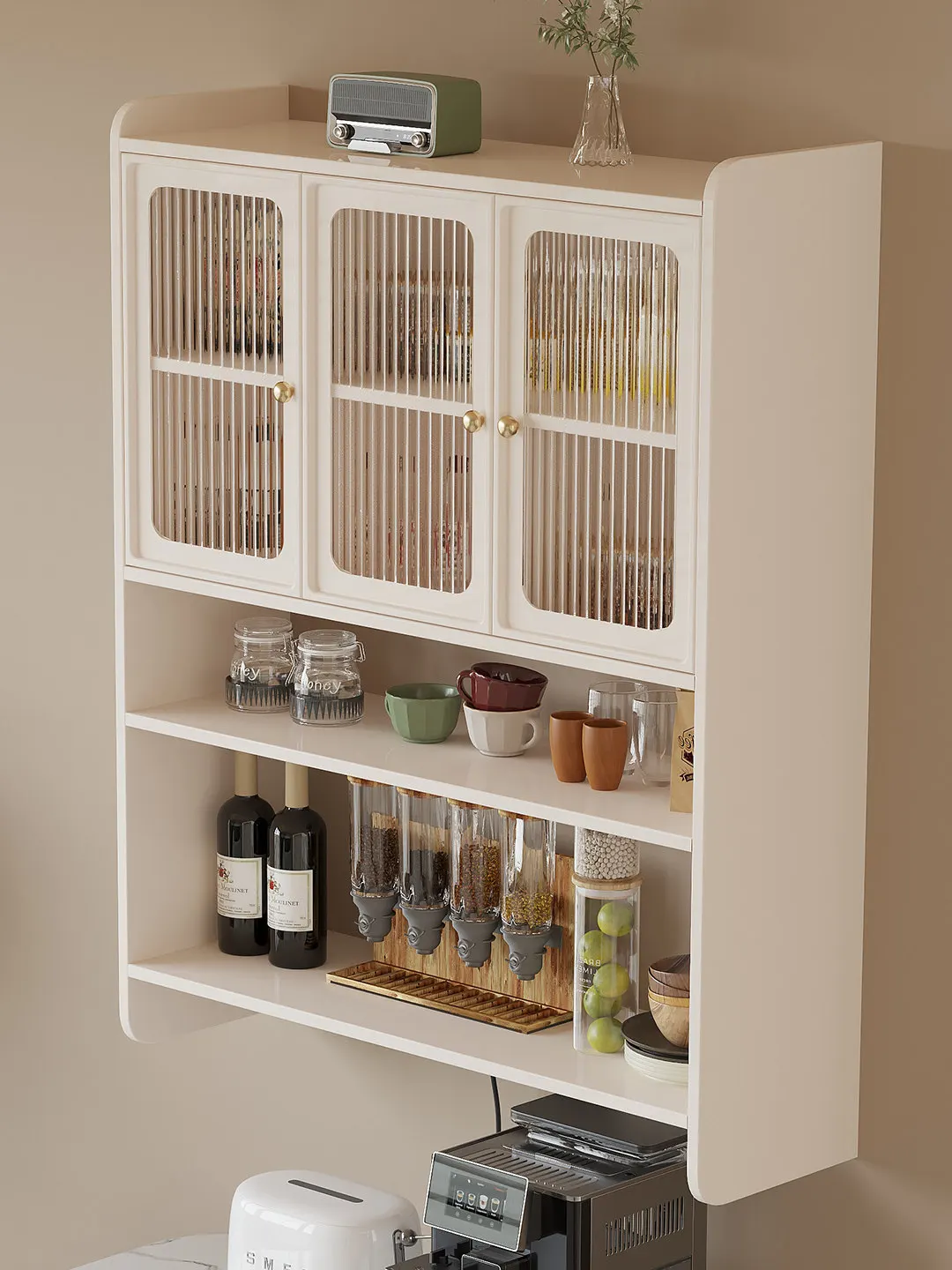 Modern simple solid wood suspension cabinet wall-mounted dining side cabinet dining table integrated household small apartment