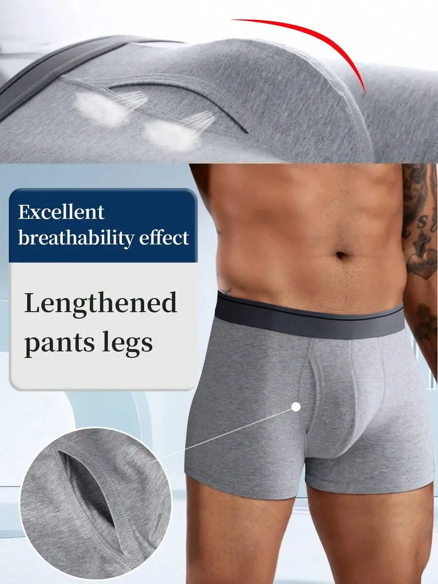 

Mens Cotton Boxer Briefs With Side Opening Breathable Lengthened Legs