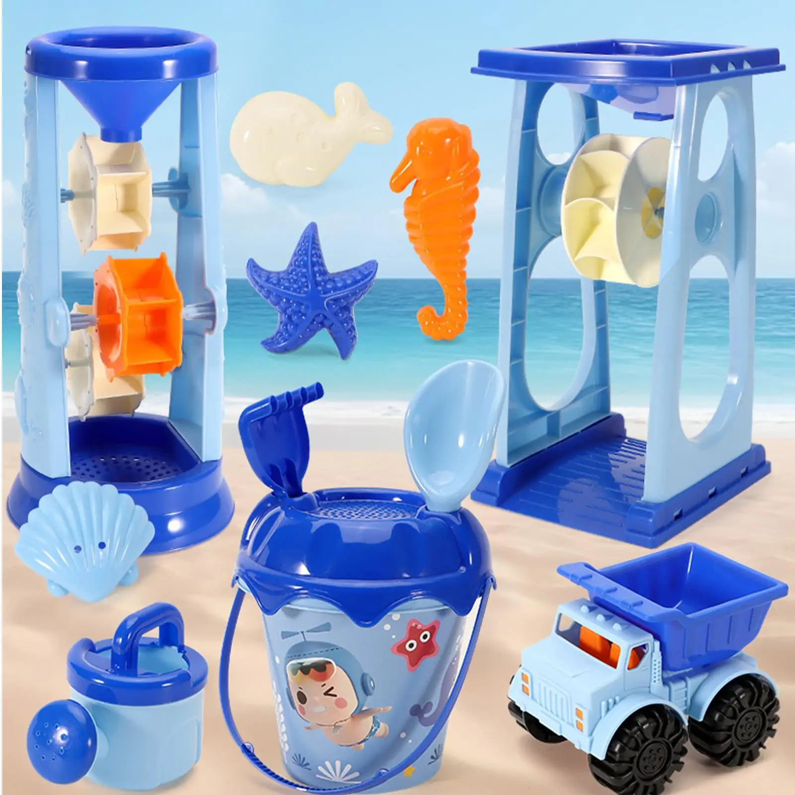 Sandspielzeug-Set für Kinder, Strand, Sandspielzeug mit Schaufel, Schlossbau, Wasserspiel mit Formen für über drei Jahre alte Mädchen und Jungen