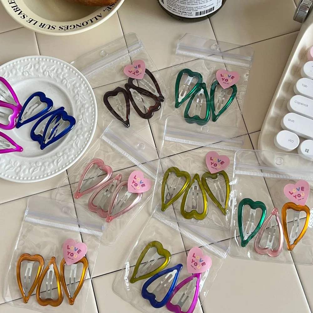 

3pcs Heart-shaped Bobby Pins 4.5cm Pink Sweet Heart-shaped Hair Clips Korean Style Headwear